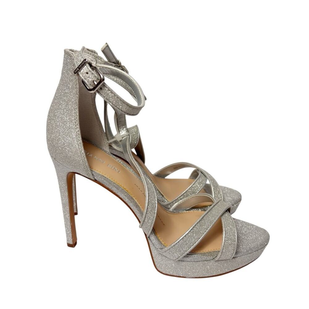 GIANNI BINI WOMEN'S 10 GLITTER SILVER ANKLE STRAPPY HEELS NEW STICKER TAGS